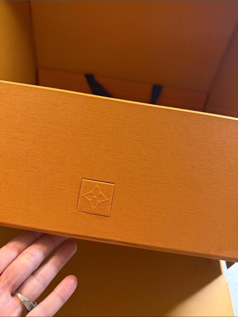 Louis Vuitton Orange Gift Bag with Blue Ribbon Handle and Box Set. - Picture 8 of 15